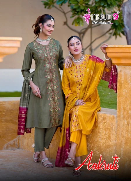 Aakruti Vol 1 By Mystic 9 Vertican Kurti With Bottom Dupatta Wholesalers In Surat
